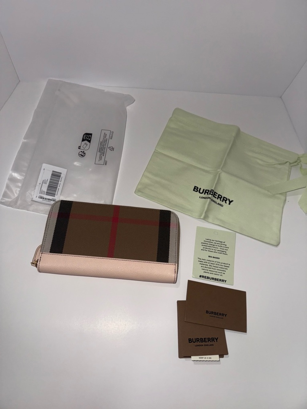 Burberry Plaid Zip Wallet in Brown and Pink